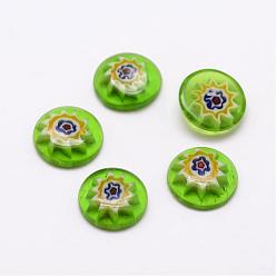 Lime Green Handmade Millefiori Glass Cabochons, Half Round/Dome, Lime Green, 10x3mm
