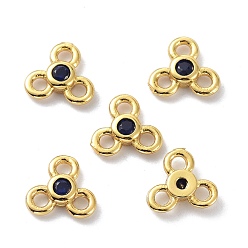Blue Brass Chandelier Components Links, with Cubic Zirconia, Long-Lasting Plated, Real 18K Gold Plated, Flower, Lead Free & Cadmium Free, Blue, 6.5x7x2mm, Hole: 1.4mm