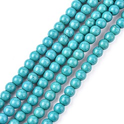 Dark Cyan Synthetic Turquoise Beads Strands, Dyed, Round, Dark Cyan, 4mm, Hole: 1mm, about 110pcs/strand, 15.6 inch