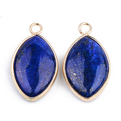Lapis Lazuli Natural Lapis Lazuli Pendants, with Golden Plated Brass Edge and Loop, Dyed, Horse Eye, 25x14x5.5mm, Hole: 2mm