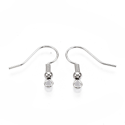 Platinum Brass Earring Hooks, with Horizontal Loop, Platinum, 18x18x3mm, Hole: 1.5mm, 20 Gauge, Pin: 0.8mm