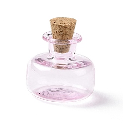 Rose Nacré Bouteilles en verre miniatures, avec bouchons en liège, bouteilles de vœux vides, pour accessoires de maison de poupée, fabrication de bijoux, perle rose, 23x20mm