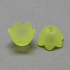 Green Yellow Transparent Acrylic Beads, Frosted Style, Tulip Flower Bead Caps, Lily of the Valley Green Yellow, 10x9x6.5mm, Hole: 1.5mm, about 2200pcs/500g