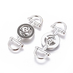 Antique Silver Tibetan Style Alloy Links connectors, Flat Round with Horse, Cadmium Free & Lead Free, Antique Silver, 43x15x3mm, Hole: 6mm