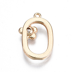 Letter O Brass Pendants, with Rhinestones, Alphabet, Golden, Letter.O, 18x11x2.5mm, Hole: 1mm