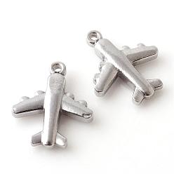 Stainless Steel Color 201 Stainless Steel Airliner Pendants, Passenger Airplane, Stainless Steel Color, 18.5x15.5x3.5mm, Hole: 1.5mm