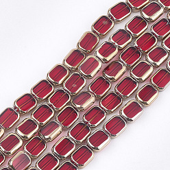 Red Electroplate Glass Beads Strands, Edge Plated, Rectangle, Red, 9.5~10x7.5~8x4mm, Hole: 1mm, about 30pcs/strand, 11.4 inch