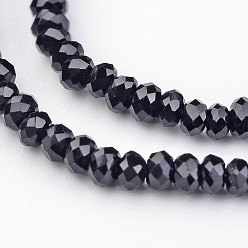 Black Electroplate Glass Bead Strands, Faceted, Rondelle, Black, 3x2mm, Hole: 1mm, about 196pcs/strand, 16 inch