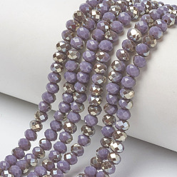 Pourpre Moyen Galvanoplastie opaques couleur unie perles de verre brins, demi-plaqué, arc-en-ciel plaqué, facette, rondelle, support violet, 4x3mm, Trou: 0.4mm, Environ 123~127 pcs/chapelet, 16.5~16.9 pouce (42~43 cm)