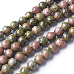 Unakite Gemstone Beads Strands, Natural Unakite Beads, Round, about 8mm in diameter, hole: about 1mm, 15~16 inch