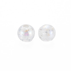 Creamy White Transparent Crackle Acrylic Beads, AB Color Plated, Round, Creamy White, 8x7mm, Hole: 1.8mm, about 1745pcs/500g