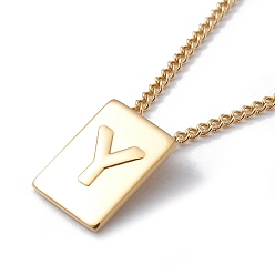 Letter Y Titanium Steel Initial Letter Rectangle Pendant Necklace for Men Women, Golden, Letter.Y, 18.11~18.5 inch(46~47cm)