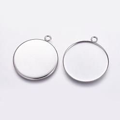 304 Stainless Steel 304 Stainless Steel Pendant Cabochon Settings, Milled Edge Bezel Cups, Flat Round, Tray: 30mm, 36x31x2mm, Hole: 3mm