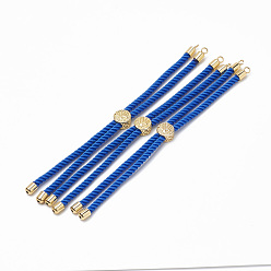 Bleu Royal Fabrication de bracelet en nylon torsadé, fabrication de bracelet de curseur, avec les accessoires en laiton, or, bleu royal, 8.7 pouces~9.3 pouces (22.2cm~23.8cm), 3mm, Trou: 1.5mm