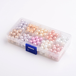 Mixed Color PandaHall Elite 10 Color Eco-Friendly Pearlized Round Glass Pearl Beads, Dyed, Mixed Color, 8mm, Hole: 1mm, about 23pcs/compartment, 230pcs/box