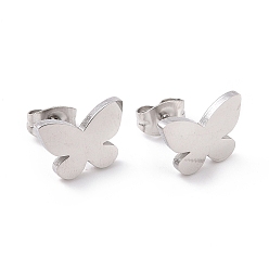 Stainless Steel Color 304 Stainless Steel Butterfly Stud Earrings for Women, Stainless Steel Color, 8x11.5x1.5mm, Pin: 0.8mm