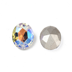 Clear AB Pointed Back Glass Rhinestone Cabochons, Nail Art Decoration Accessories, AB Color Plated, Faceted, Oval, Clear AB, 10x8x4.5mm, about 720pcs/bag