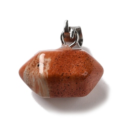 Red Jasper Natural Red Jasper Pointed Pendants, Faceted Bullet Charms, with Platinum Tone Iron Snap on Bails, 12.5~13x15.5~17x9~10mm, Hole: 7x3.5mm