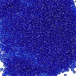Azul 8/0 calificar unas cuentas redondas de semillas de vidrio, colores transparentes, azul, 8/0, 3x2 mm, agujero: 1 mm, sobre 10000 unidades / bolsa
