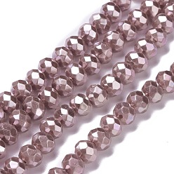 Brun Rosé  Perles verre opaque brins, facette, rondelle, brun rosé, 8x6mm, Trou: 1mm, Environ 98 pcs/chapelet, 24.02'' (61 cm)