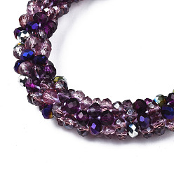 Purple Glass Beaded Crochet Stretch Bracelet, Fashion Nepal Bracelet for Women, Purple, Inner Diameter: 1-7/8 inch(4.7cm)