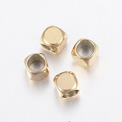 Oro Revestimiento iónico (ip) 304 perlas de acero inoxidable, cubo, dorado, 2x2x2 mm, agujero: 1.5 mm