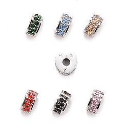 Mixed Color 304 Stainless Steel European Clasps, with Rhinestone, Large Hole Beads, Stainless Steel Color, Heart, Mixed Color, 11x11x5.5mm, Hole: 3.5mm