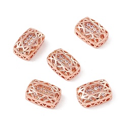 Lavender Eco-friendly Brass Micro Pave Cubic Zirconia Multi-strand Links, Rack Plating, Cadmium Free & Lead Free, Rectangle, Rose Gold, Lavender, 12x8x5mm, Hole: 1.2mm