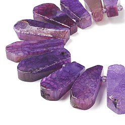 Púrpura Hebras de cuentas de ágata teñidas naturales en forma de lágrima, púrpura, 25~50x11~16x6~8 mm, agujero: 2.5 mm, sobre 32~35 unidades / cadena, 15.7 pulgada