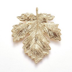 Real 18K Gold Plated Autumn Theme Brass Pendants, Maple Leaf, Real 18K Gold Plated, 36~37x31x2mm, Hole: 2mm