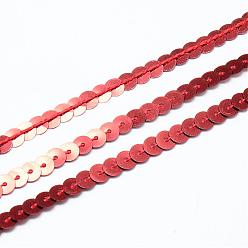 Rouge Perles de paillette en plastique, perles de paillettes, Accessoires d'ornement, plat rond, rouge, 6 mm, environ 100 mètres / rouleau