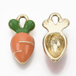 Coral Alloy Enamel Pendants, Light Gold, Carrot, Coral, 17.5x9x5mm, Hole: 2~3.5mm