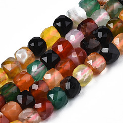 Colorful Natural Agate Beads Strands, Faceted, Dyed, Faceted, Cube, Colorful, 5x5.5x5.5mm, Hole: 1mm, about 61~62pcs/strand, 12.20 inch~12.40 inch(31~31.5cm)