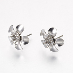 Stainless Steel Color 304 Stainless Steel Stud Earring Findings, 5-Petal, Flower, Stainless Steel Color, 16mm, Flower: 14~15x5mm, Tray: 4mm, Pin: 0.7mm