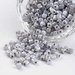 Gray 6/0 Cube Ceylon Round Hole Glass Seed Beads, Gray, 3.5~4x2.5~3mm, Hole: 0.5mm, about 5500pcs/450g