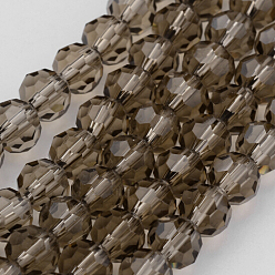 Gray Transparent Glass Bead Strands, Imitate Austrian Crystal, Faceted(32 Facets), Round, Gray, 8mm, Hole: 1mm, about 70~72pcs/strand, 20~21 inch