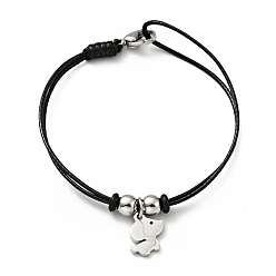 Stainless Steel Color 304 Stainless Steel Dog Charm Bracelet with Waxed Cord for Women, Stainless Steel Color, 7 inch(17.8cm)