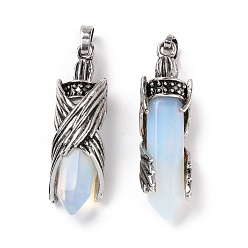 Opalite Synthetic Opalite Pendants, with Alloy Findings, Cadmium Free & Lead Free, Faceted, Bullet with Wing, 43.5~44x12.5~13x11.5~12mm, Hole: 7x5mm