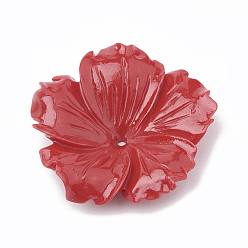 Красный Окрашенные синтетические коралловые шарики, цветок, красные, 18.5~19.5x19~20x4.5~5.5 мм, отверстие : 1 мм
