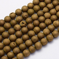 Plateado en Oro Electrochapa hilos de perlas druzy naturales de ágata, teñido, rondo, esmerilado, oro chapado, 6 mm, agujero: 1 mm, sobre 62 unidades / cadena, 15.7 pulgada (40 cm)
