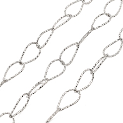 Stainless Steel Color Handmade 304 Stainless Steel Textured Teardrop Link Chains, Soldered, with Spool, Stainless Steel Color, 16x9x1mm, about 16.40 Feet(5m)/Roll