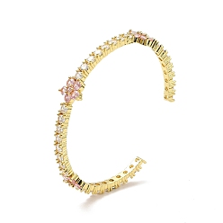 BrumosaRosa Brazaletes abiertos con flor de circonita cúbica, joyas de latón chapado en oro real 18k para mujer, rosa brumosa, diámetro interior: 2-1/4 pulgada (5.7 cm)