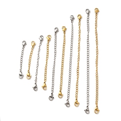 Real Gold Plated & Stainless Steel Color 10Pcs 5 Size Ion Plating(IP) 304 Stainless Steel Chain Extender, End Chains with Lobster Claw Clasp, Real Gold Plated & Stainless Steel Color, 55~152mm, 2Pcs/size