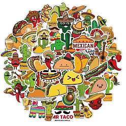 Mixed Color Cinco de Mayo PVC Adhesive Stickers, Cactus Sombrero Decals, for Suitcase, Skateboard, Refrigerator, Helmet, Mobile Phone Shell, Food, Mixed Color, 30~60mm, 50pcs/set