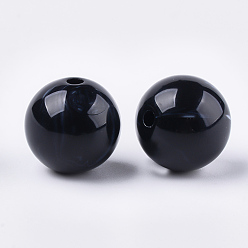 Negro Abalorios de acrílico, estilo de imitación de piedras preciosas, rondo, negro, 13.5~14x13 mm, Agujero: 2 mm, sobre 330 unidades / 500 g