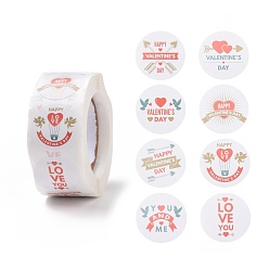 White Valentine's Day Round Paper Stickers, Adhesive Labels Roll Stickers, Gift Tag, for Envelopes, Party, Presents Decoration, White, 25x0.1mm, 500pcs/roll