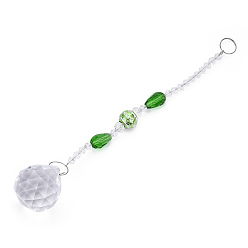 Green Faceted Crystal Glass Ball Chandelier Suncatchers Prisms, with Alloy Beads, Green, 190mm