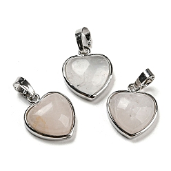 Quartz Crystal Natural Quartz Crystal Pendants, Rock Crystal Pendants, Heart Charms with Platinum Plated Brass Snap on Bails, 20.5x17.5x7mm, Hole: 4x8mm