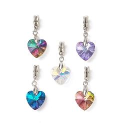 Mixed Color Glass European Dangle Charms, Large Hole Charms, with Brass Findings, Heart, Mixed Color, 32~33mm, Hole: 4mm