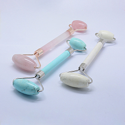 Natural Gemstone Natural Gemstone Massage Tools, Facial Rollers, with Alloy Findings, 14.5~15.5x5.1~5.5x1.8~2cm